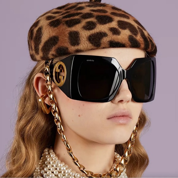 NEW GUCCI OVERSIZED SQUARE BLACK WOMEN SUNGLASSES GUCCI GG1255S 001 - Picture 4 of 15